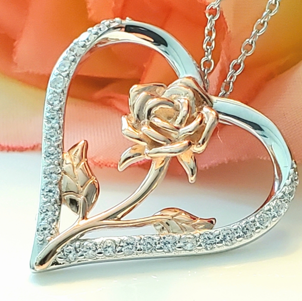 NEW S925 Winter Rose Heart Necklace - Picture 4 of 8